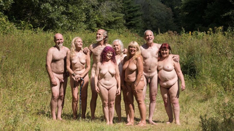 Group of naked elderly women