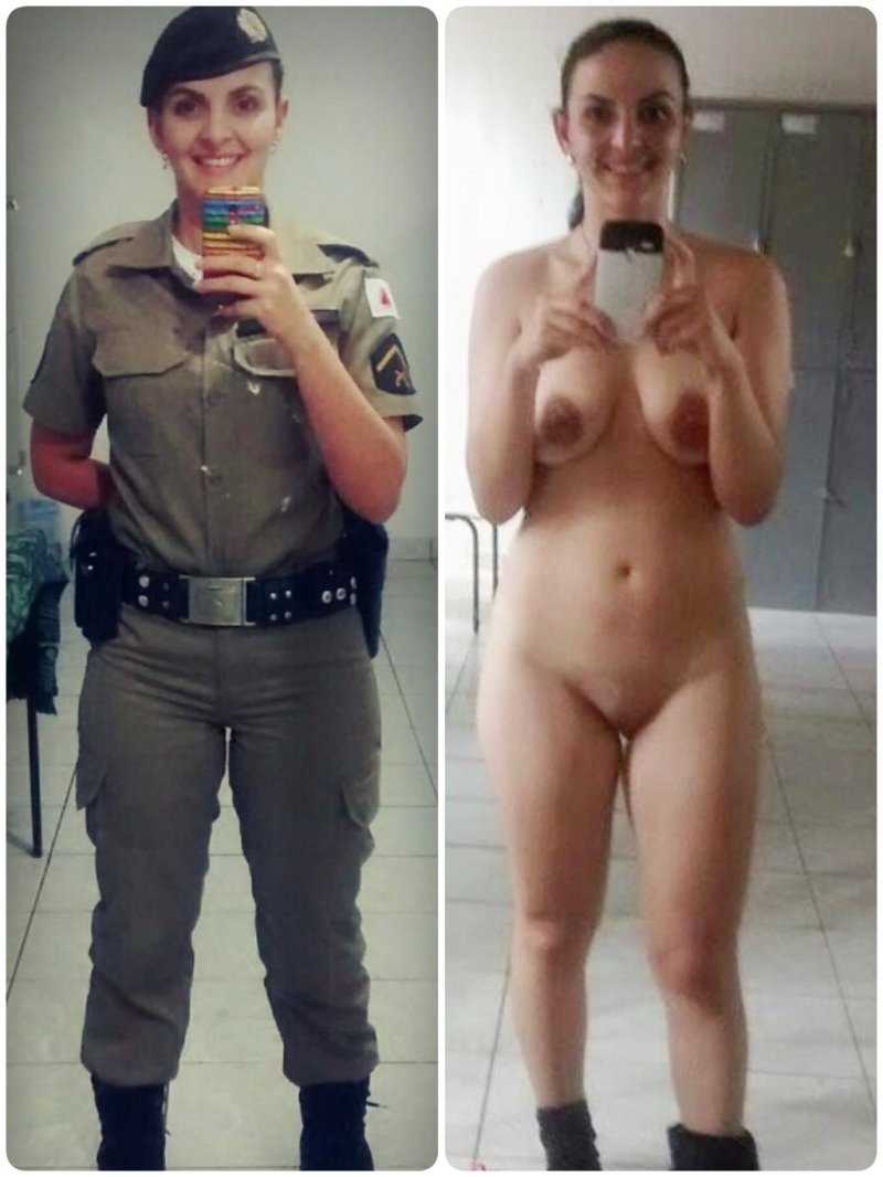 Military women in clothes and naked