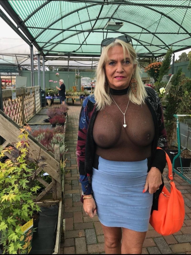 Huge mature boobs in public