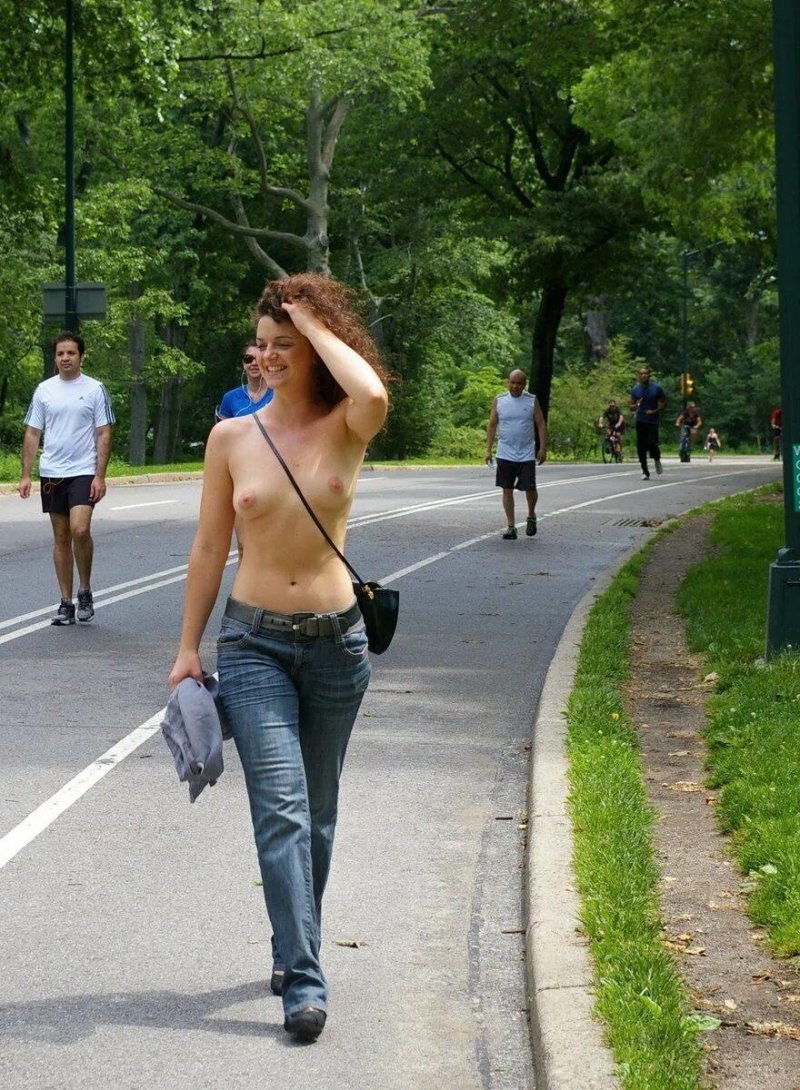 Walks on the street naked