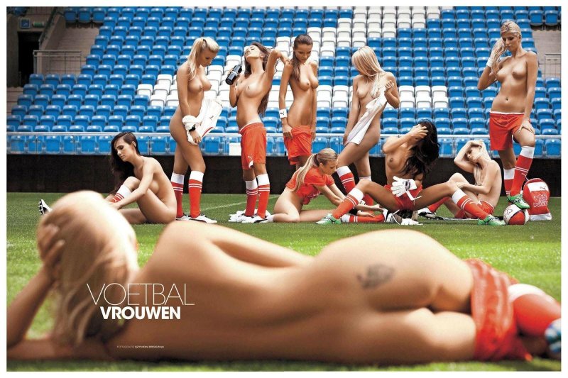 Naked football fans in the stadium