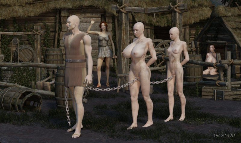 Suspended naked slaves