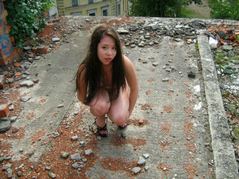 Girls naked at a construction site