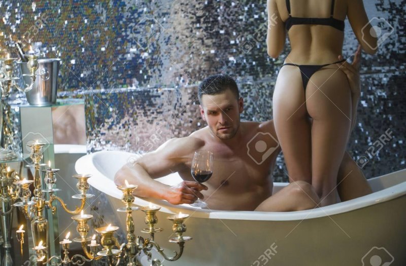 Girl and a man in the bathroom