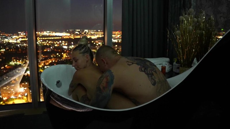 Girl and guy in the bathroom