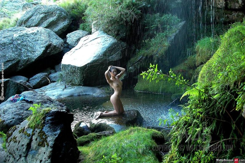Bathing in the waterfall of girls nude