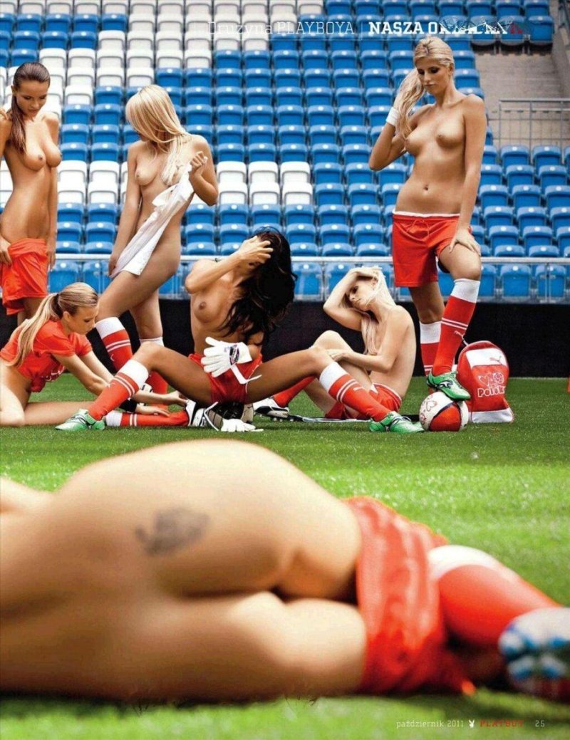 Naked football fans in the stadium