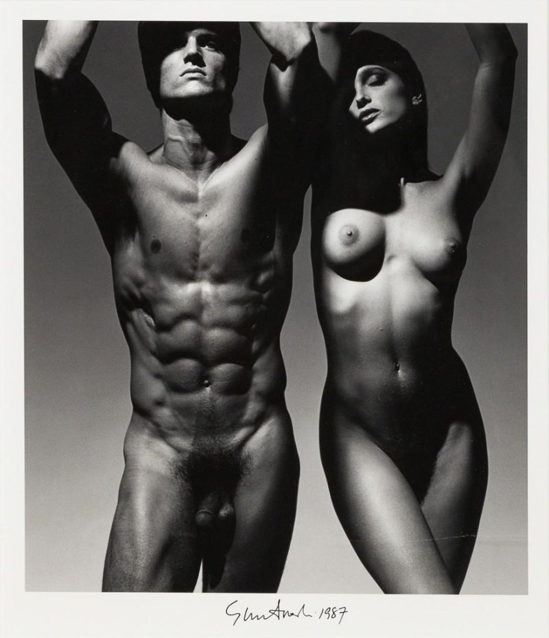 Man and woman in the style of nude