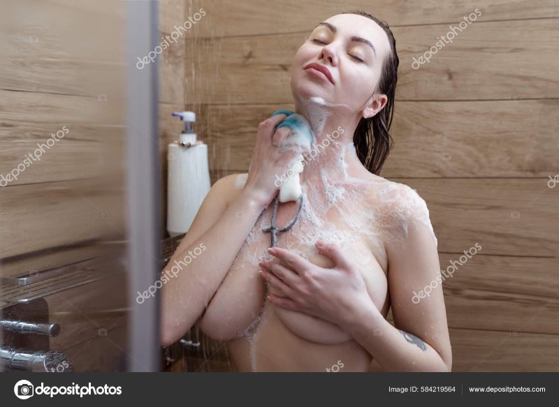 A woman takes shower